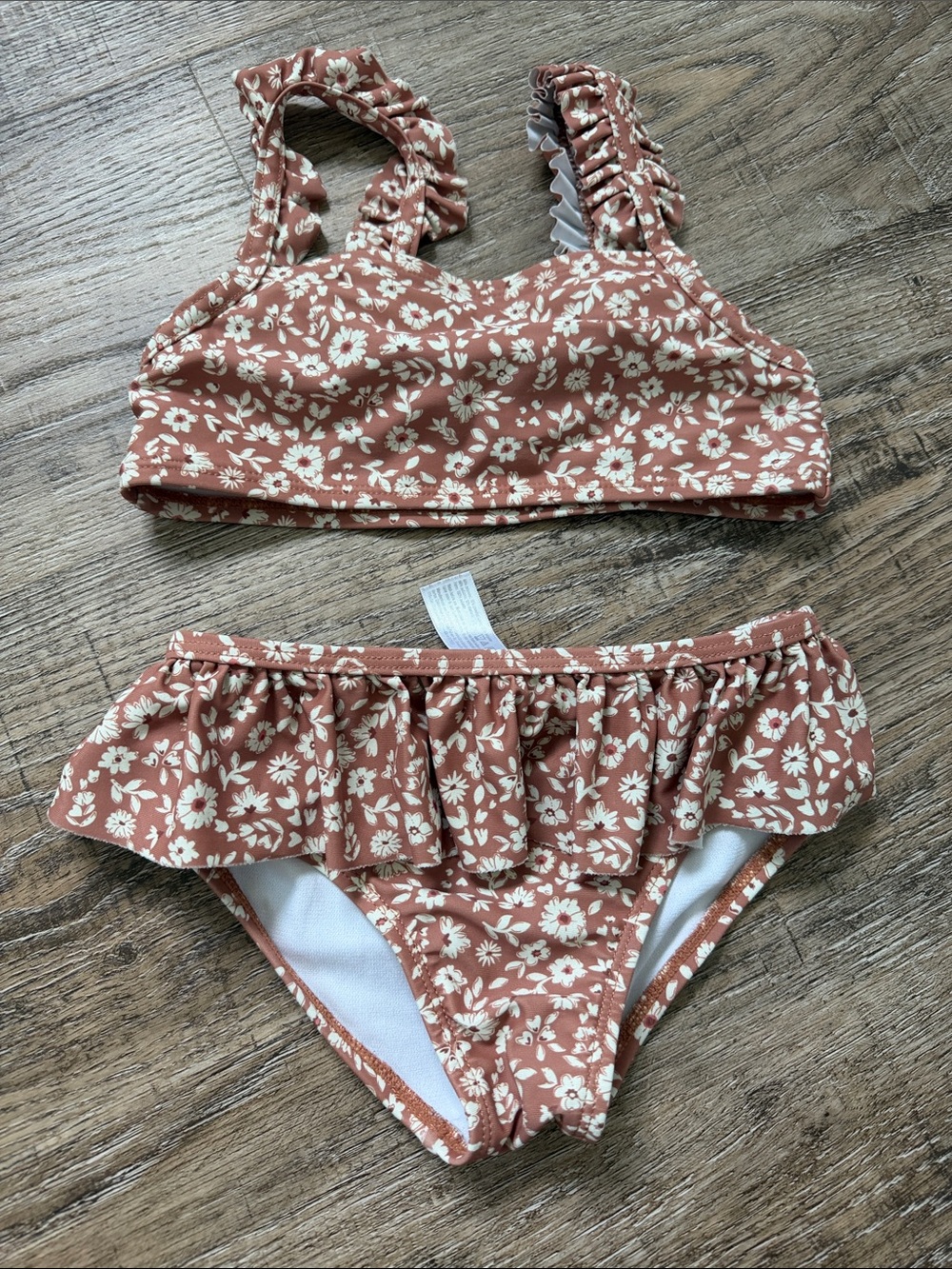 Girls Rust Floral Ruffle Bikini Two-Piece Swim Set
